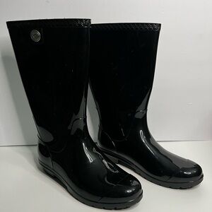 UGG Glossy Black Waterproof Tall Rain Boots US Size 10